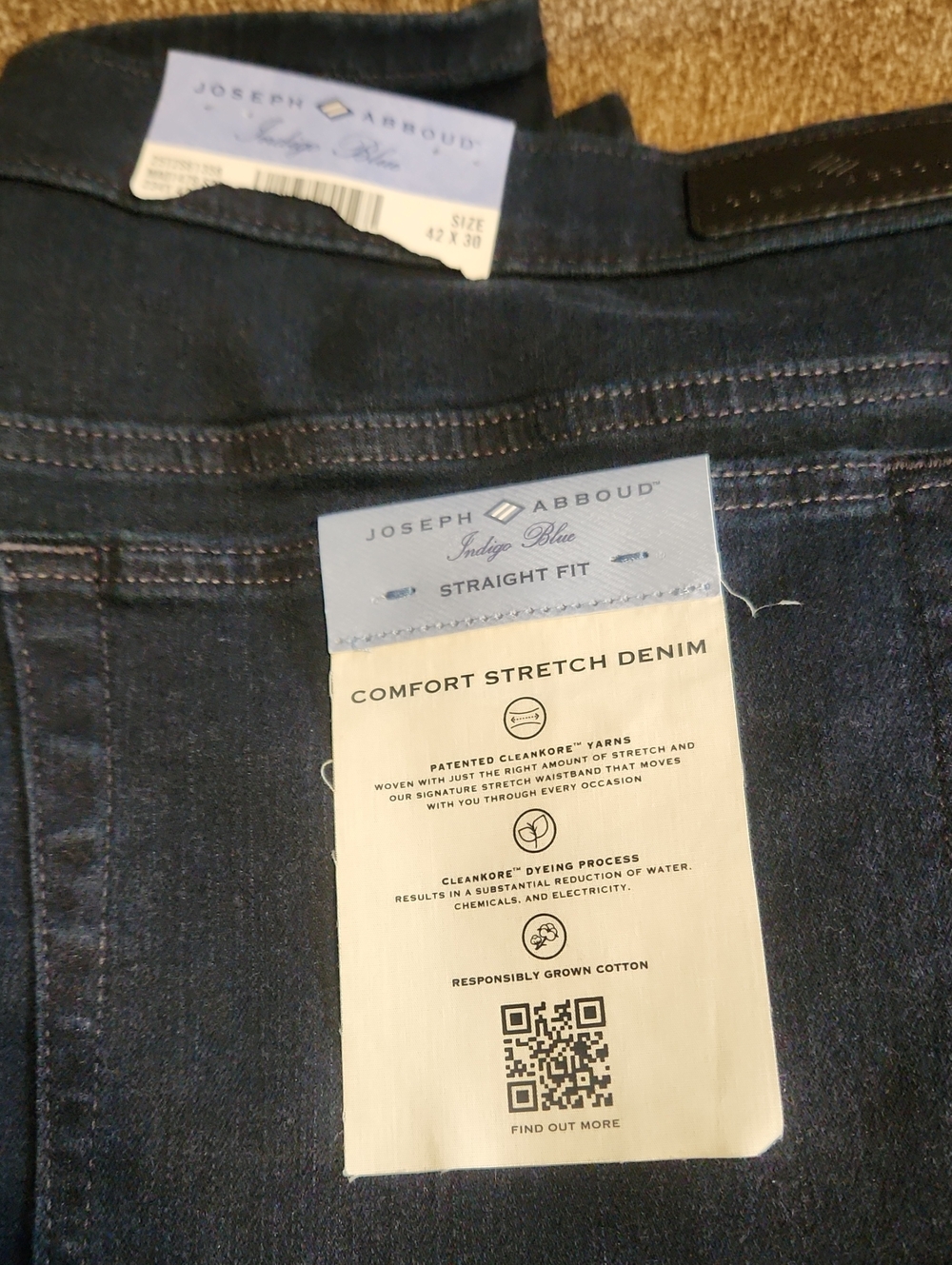 New Joseph Abboud Indigo Straight Fit Stretch Denim Jeans 42x30